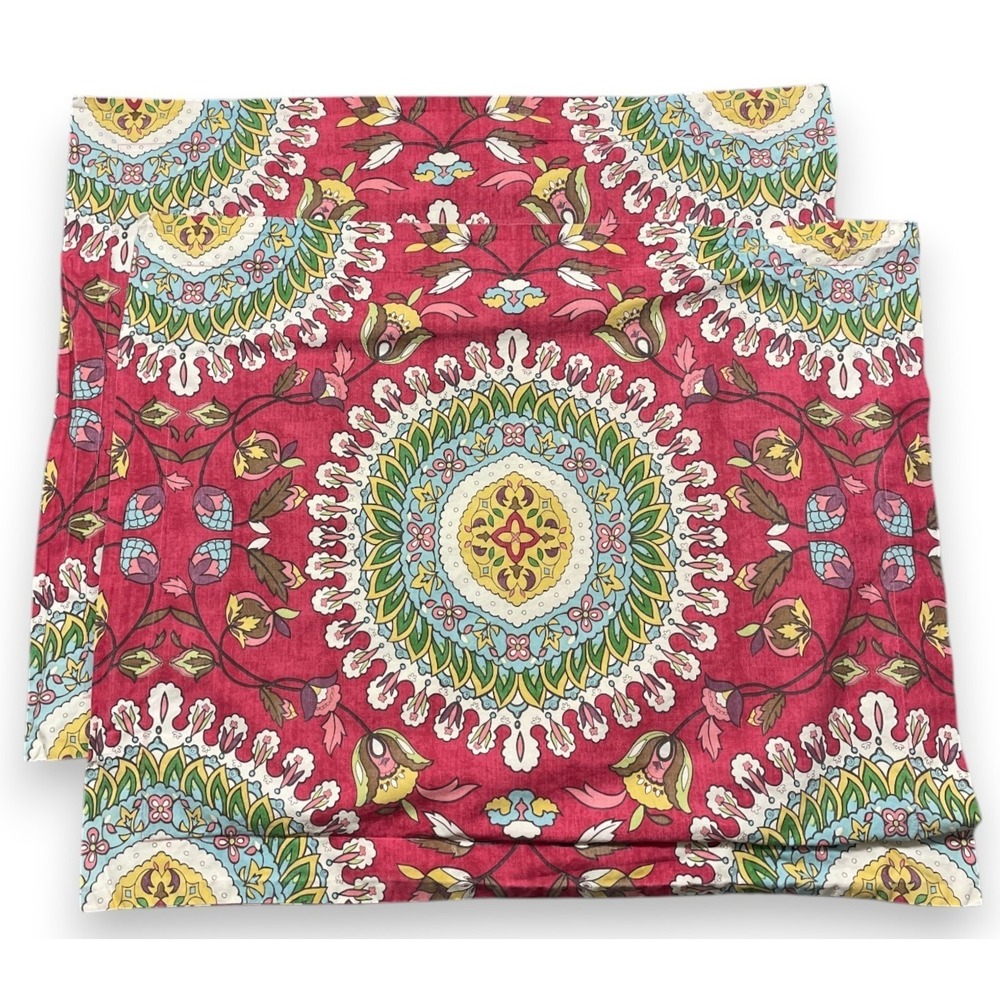 2 Pottery Barn Della Medallion Standard Shams Red Floral